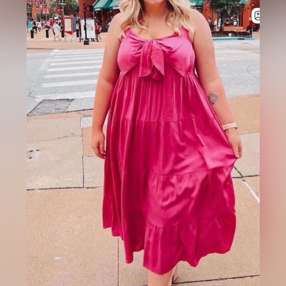 ARULA Pink Ruffle Barbiecore GirlhoodCore summer vacation maxi dress A(1X)